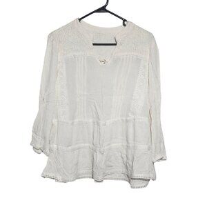 Cloth & Portrait Boho Ivory Lace Panel Tunic Top Crochet Accents L Cottagecore